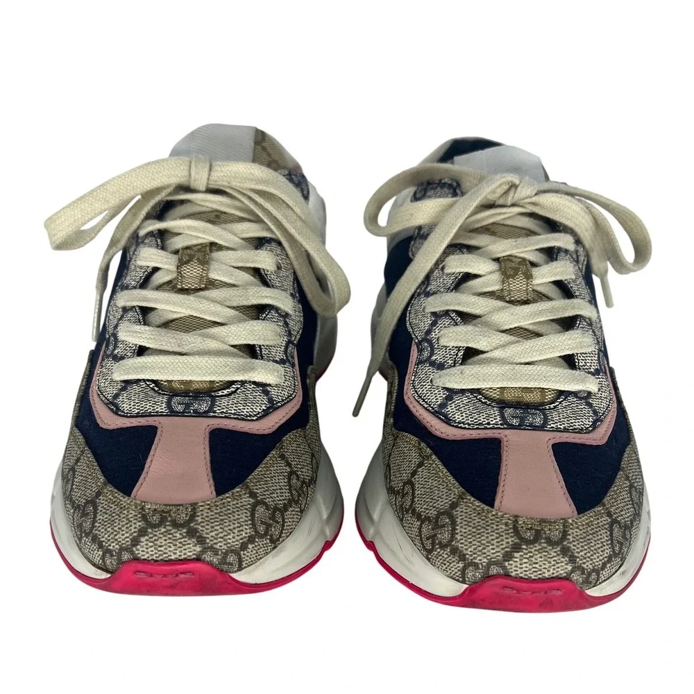 Gucci GG Rhyton Sneakers GG Supreme Canvas Pink Blue‎ Size 38